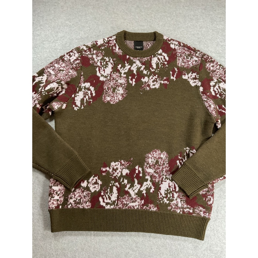Twenty Montreal Mens Floral Jacquard Wool Blend Sweater Olive Green L 2250